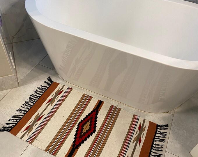 Orange Aztec Rug Small White and Orange Aztec Rug, Tribal Rug, Southwestern Rug, Boho ...