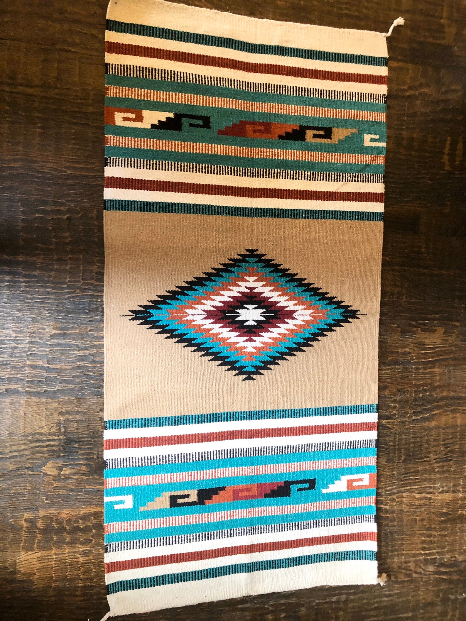 Tan and Teal Aztec Rug Tribal Rug Southwestern Throw Rug - Etsy