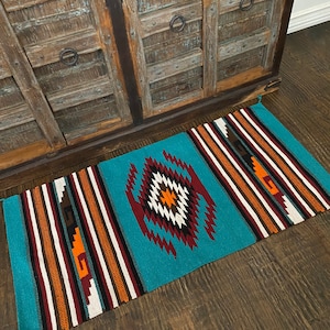 Teal Aztec Throw Rug: Southwestern Tribal Boho Decor (32x64)