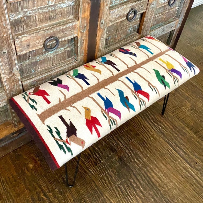 Southwest Rug Bench – 42" – Tree of Life Pattern afbeelding 1