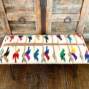 Tree of Life upholstered bench, boho bench, aztec bench, farm table bench, Entryway bench, Southwest boho, western furniture