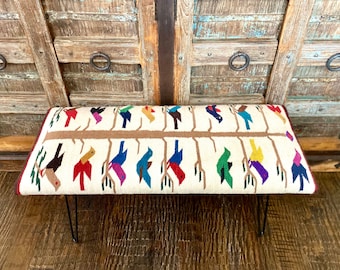 Tree of Life upholstered bench, boho bench, aztec bench, farm table bench, Entryway bench, Southwest boho, western furniture