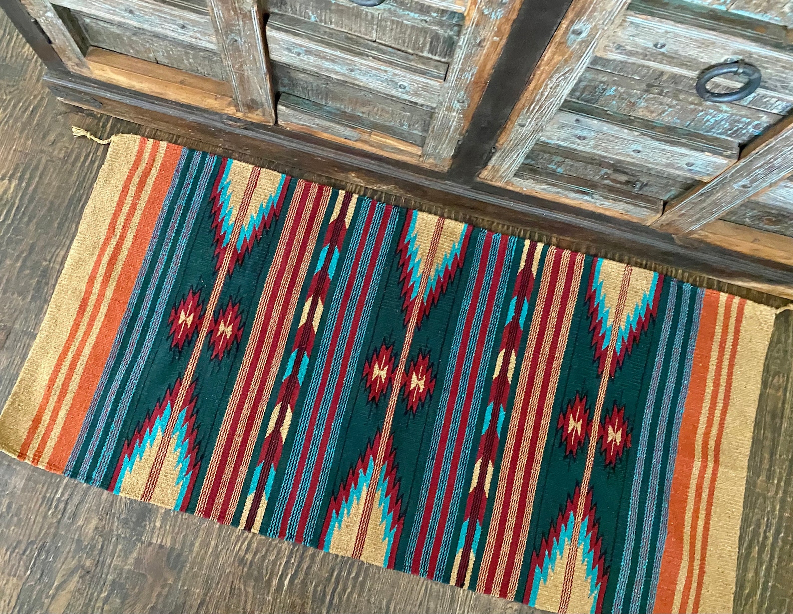 Green and Gold Aztec Rug Tribal Rug Southwestern Throw Rug - Etsy