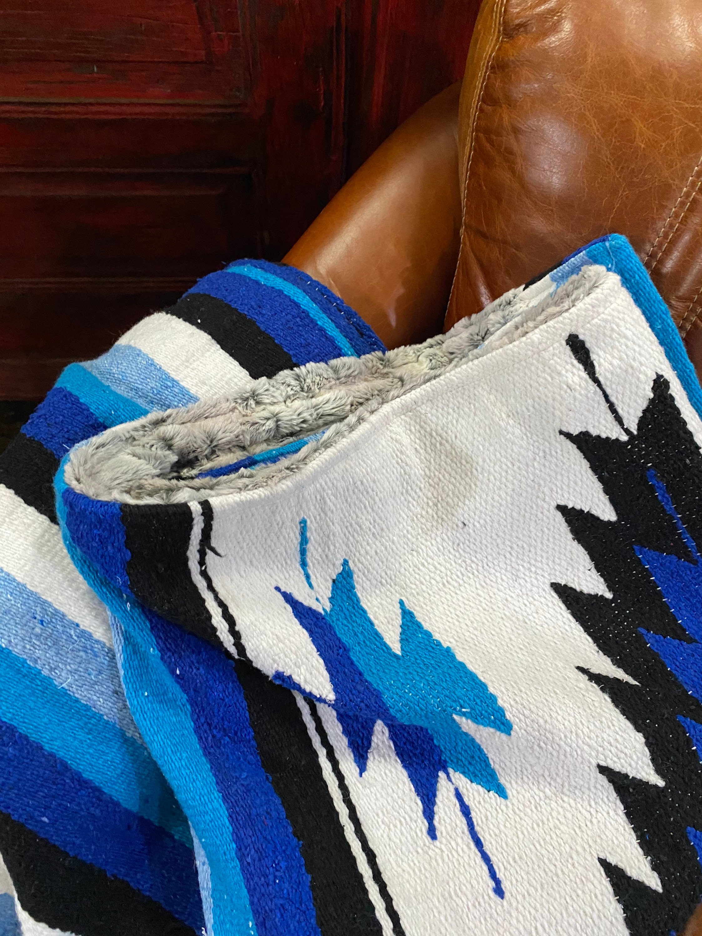 Mexican Blanket Faux Fur Blue throw Animal Print Fur Throw Etsy