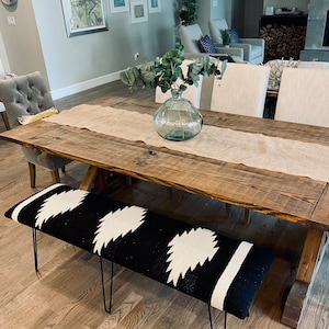 Black and White Aztec Farm table bench, dining bench,upholstered bench, western bench, farmhouse bench, Entryway bench, western bench