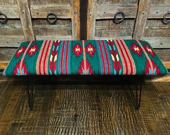 Southwest Rug Bench – 42" – Green Multi Aztec Pattern