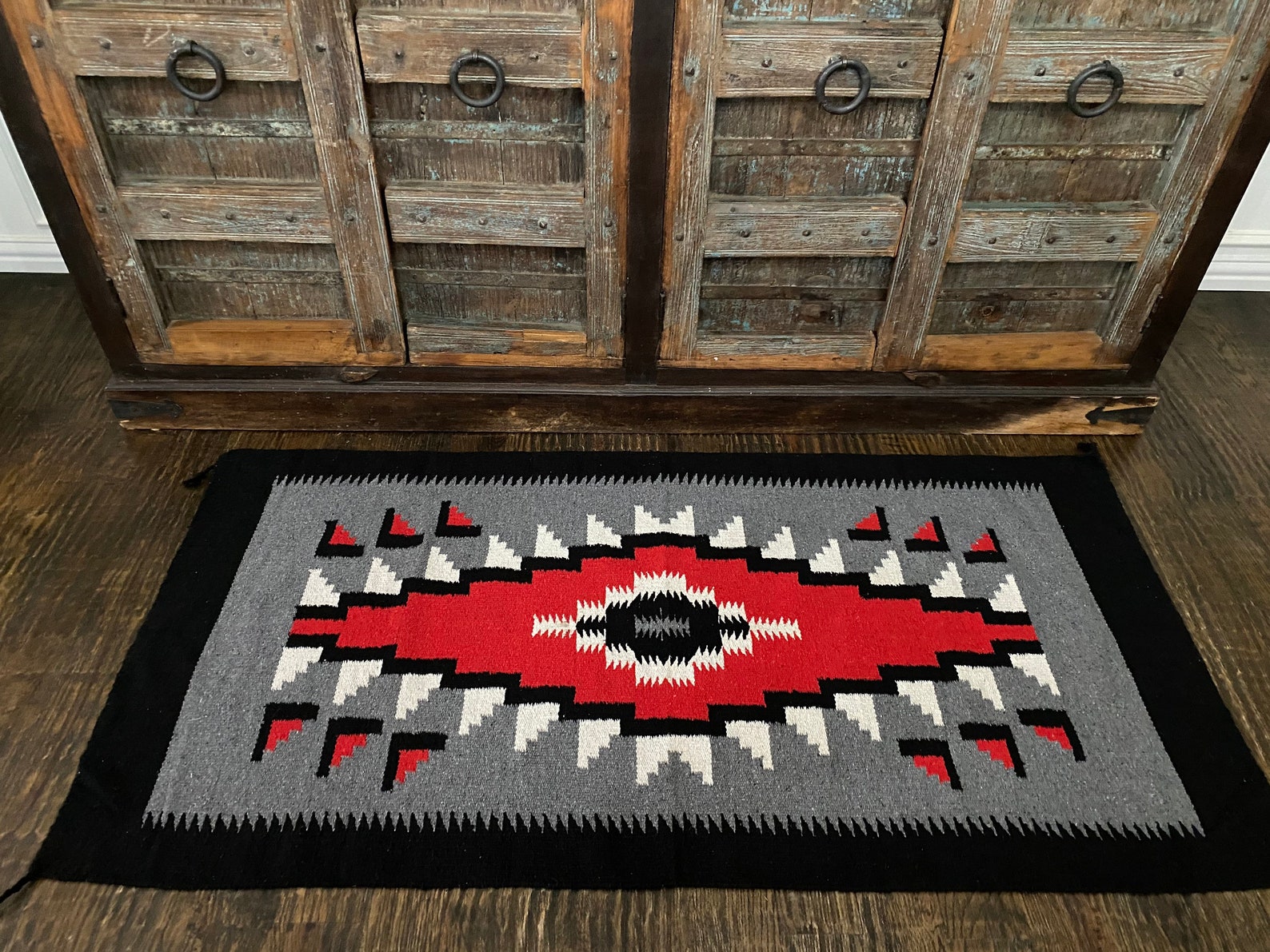 Black and Grey Aztec rug tribal rug southwestern throw rug Etsy