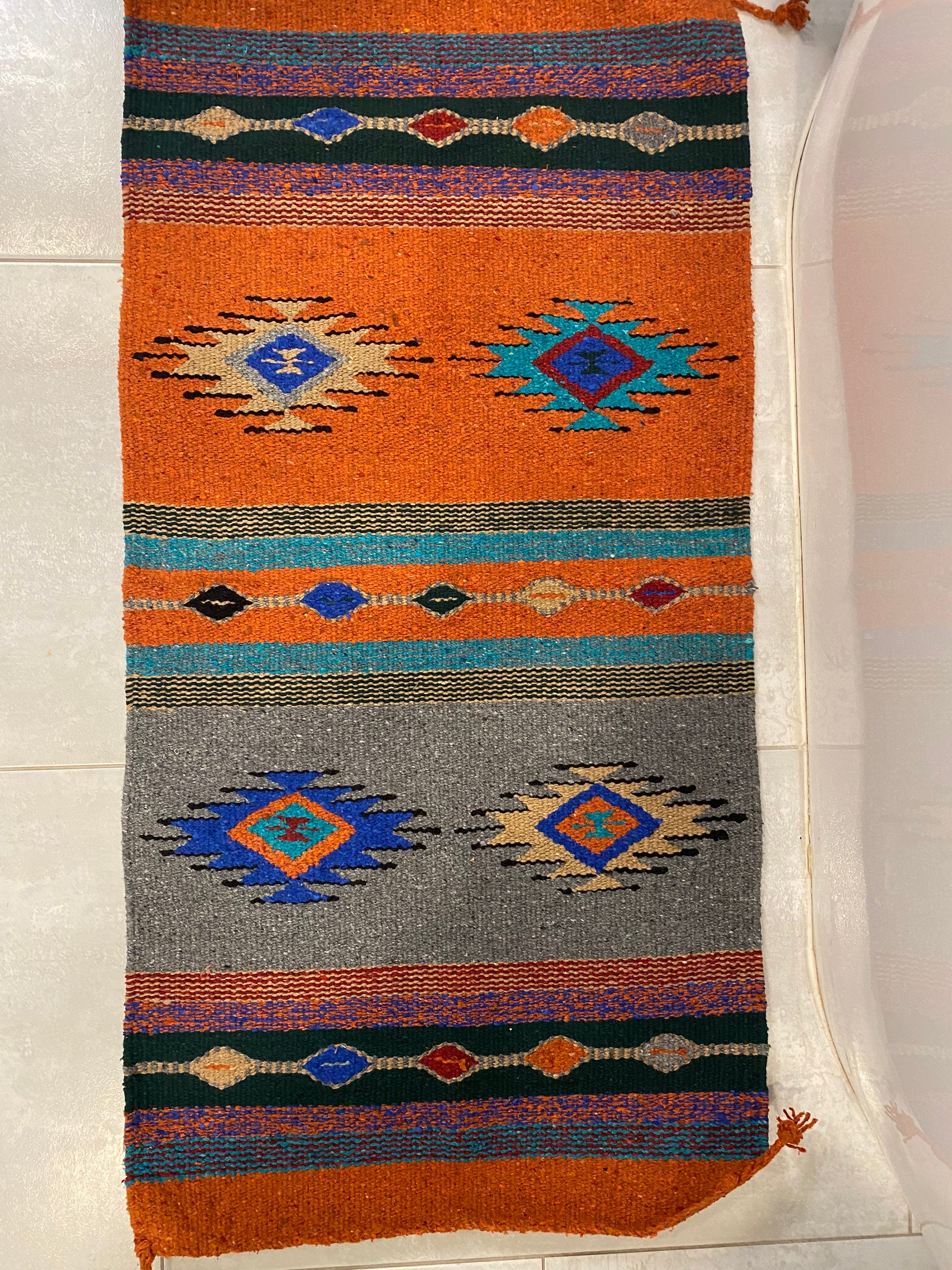 Small Blue and Orange Aztec Rug Tribal Rug Southwestern Rug Etsy