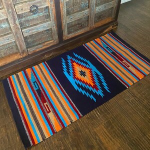 Navy Aztec Throw Rug: Boho Southwestern Accent Rug (32x64)