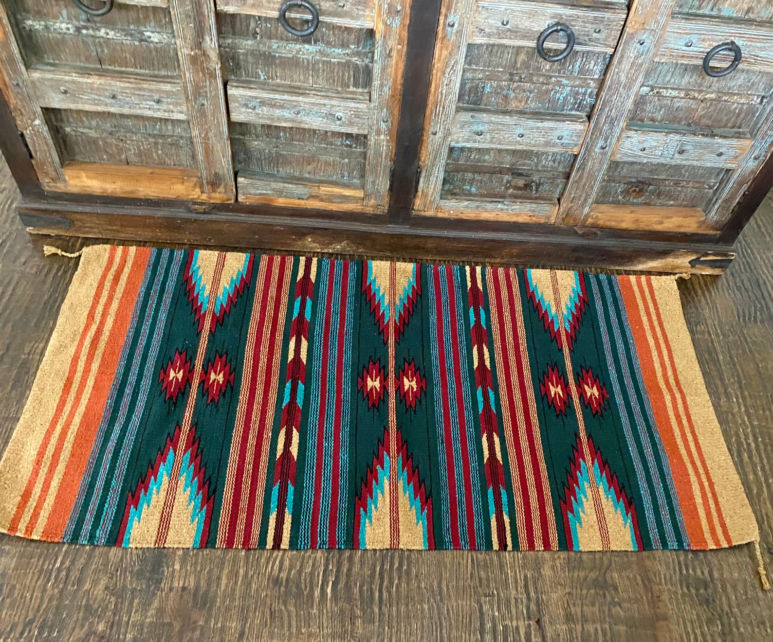 Green and Gold Aztec Rug Tribal Rug Southwestern Throw Rug - Etsy