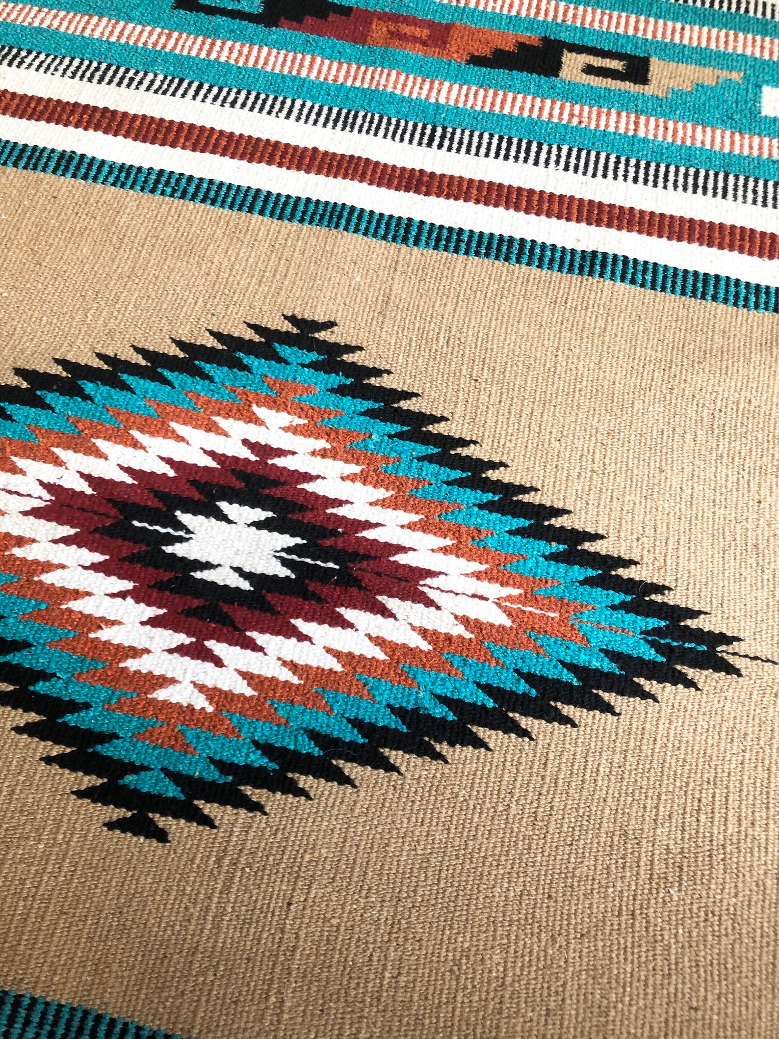 Tan and Teal Aztec Rug Tribal Rug Southwestern Throw Rug - Etsy
