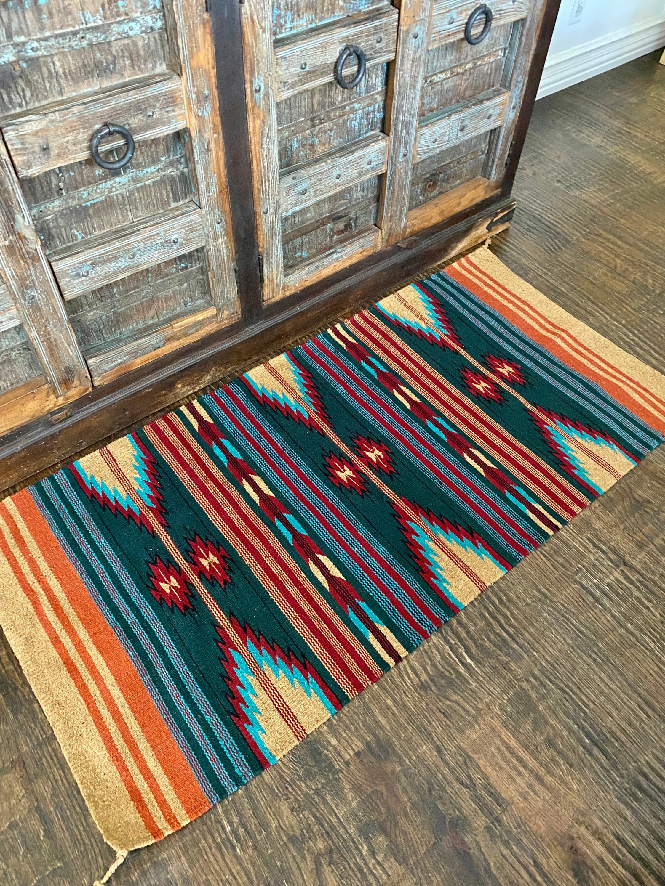 Green and Gold Aztec Rug Tribal Rug Southwestern Throw Rug | Etsy