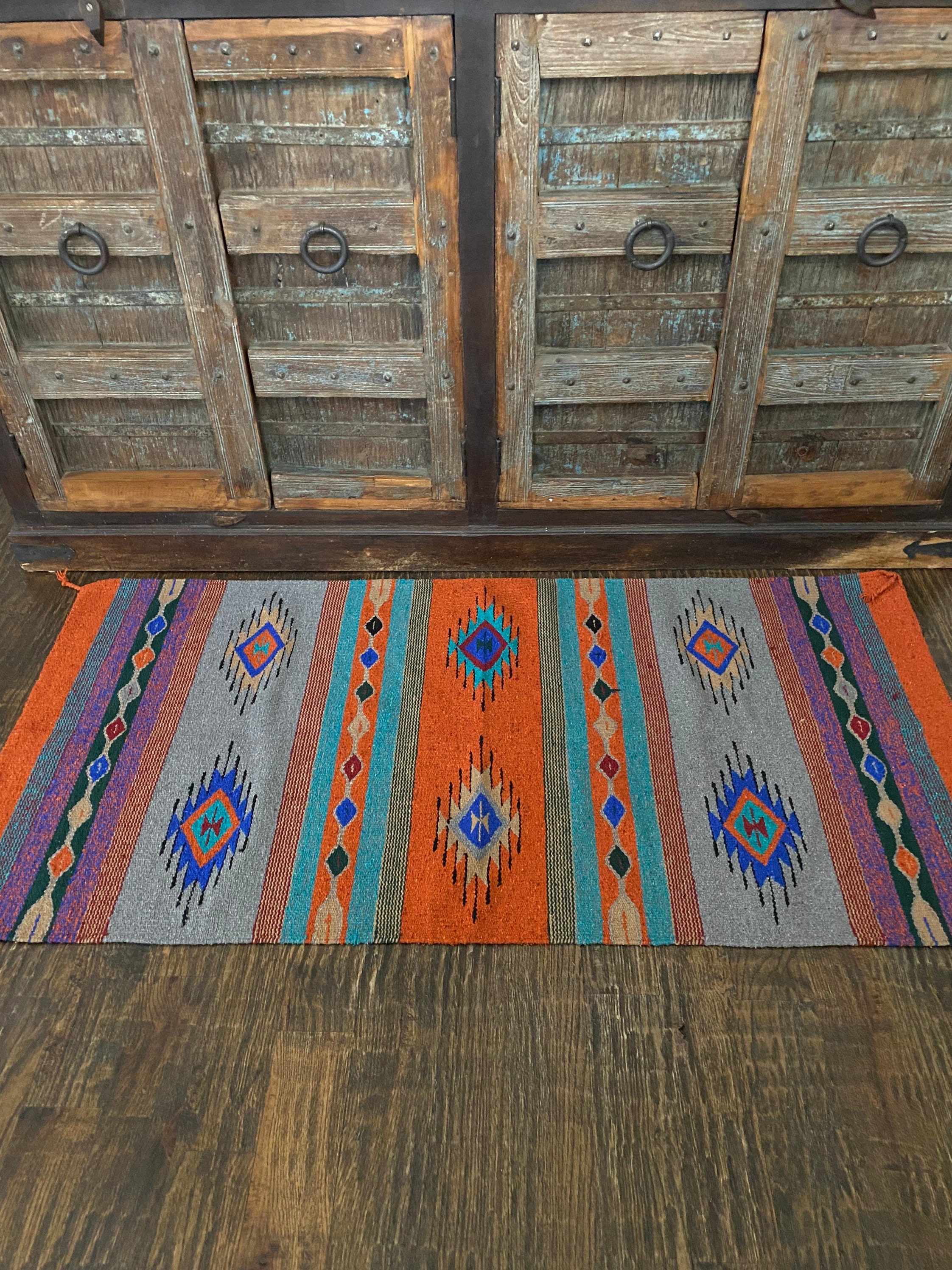 Grey and blue Aztec rug tribal rug southwestern rug kilim | Etsy