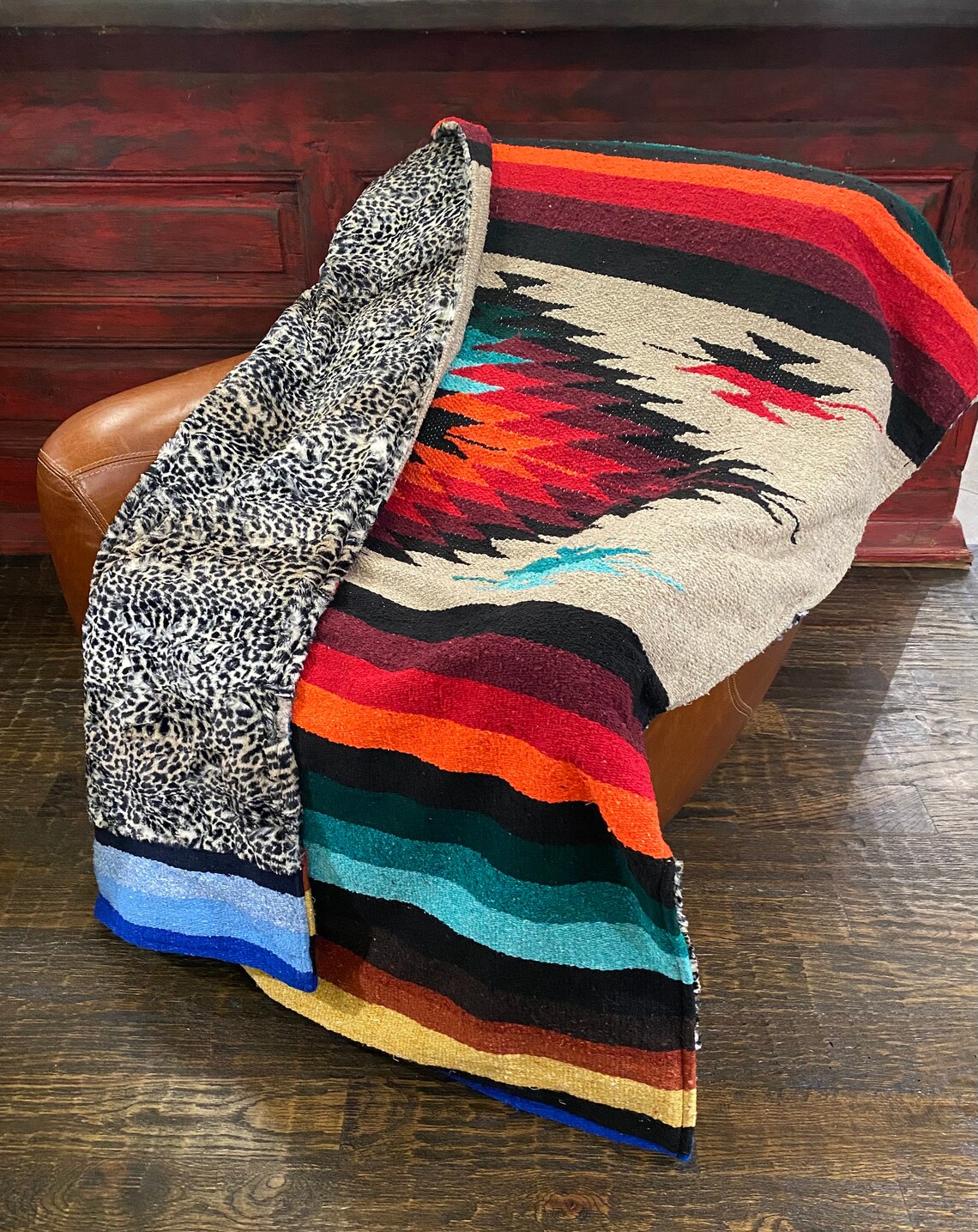 Mexican Blanket Faux Fur Teal throw Animal Print Fur Throw Etsy