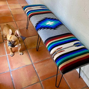 Southwest Rug Bench – Long 60" - Grey Multi Diamond Pattern