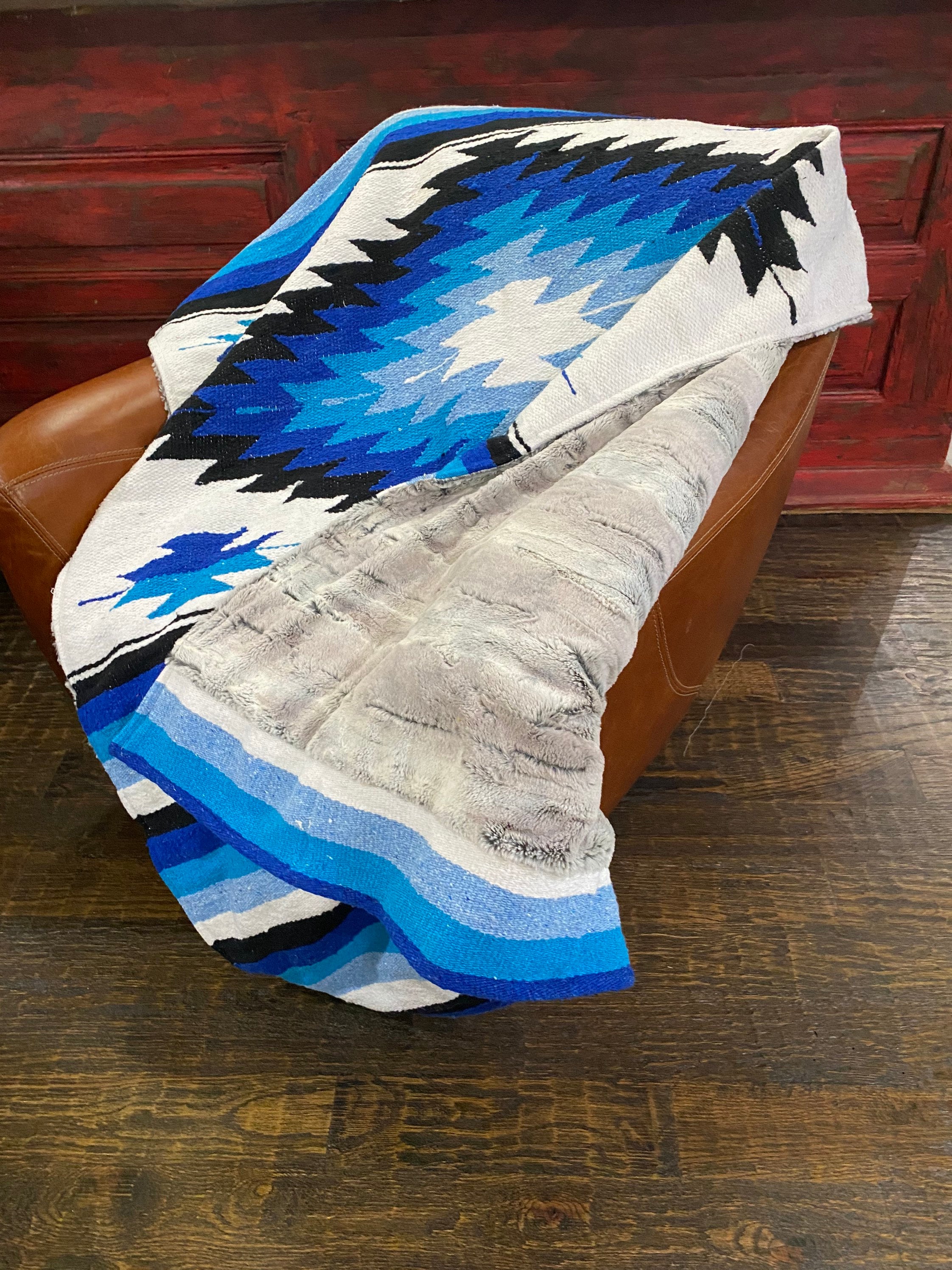 Mexican Blanket Faux Fur Blue throw Animal Print Fur Throw Etsy