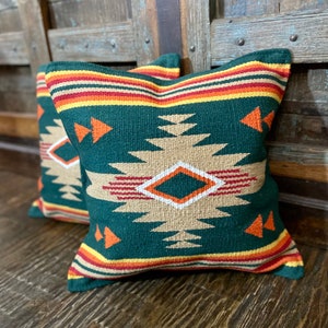 Green Aztec Throw pillow with insert 18&quot; x 18&quot;; boho southwestern style, western decor, unique patterned pillow, tribal design