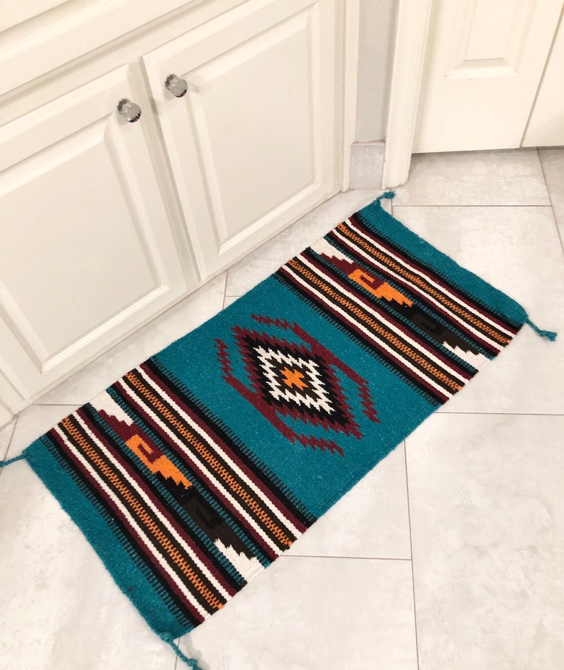 Small Teal Aztec Rug Tribal Rug Southwestern Throw Rug - Etsy