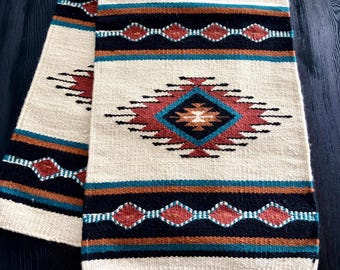 Unique Cream Wool Aztec Table Runner: Long southwest Pattern 80 inches