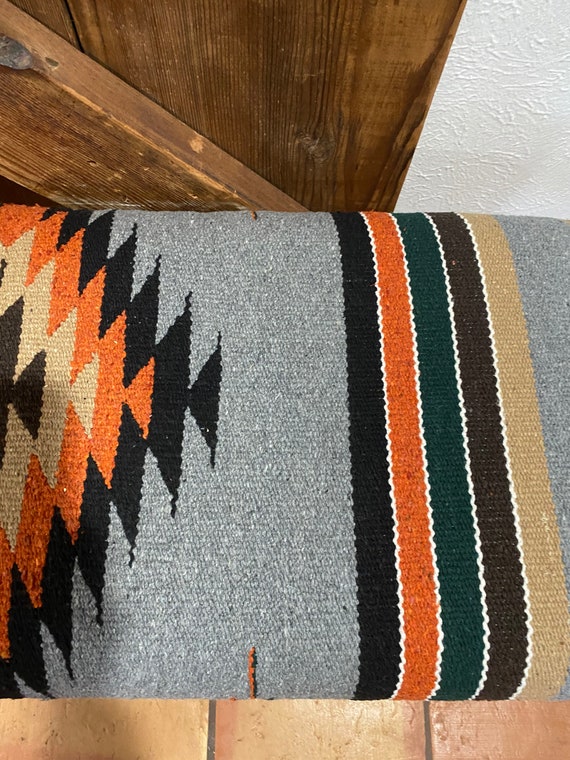 Grey Aztec Upholstered Bench With Hairpin Legs Southwestern Bench