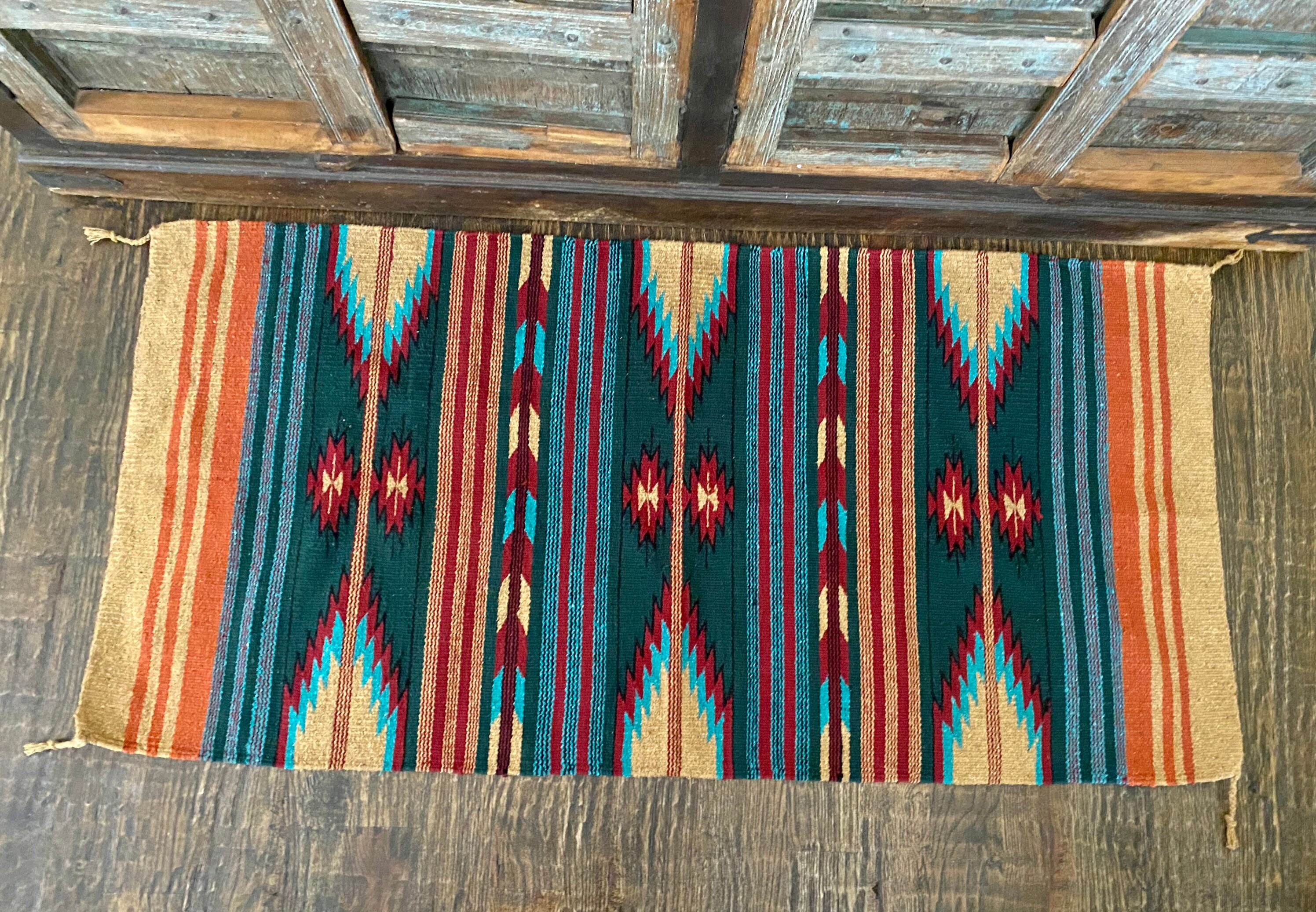 Green and Gold Aztec Rug Tribal Rug Southwestern Throw Rug | Etsy