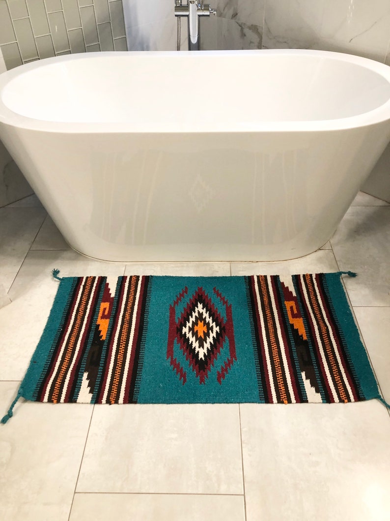 Small Teal Aztec Rug Tribal Rug Southwestern Throw Rug - Etsy