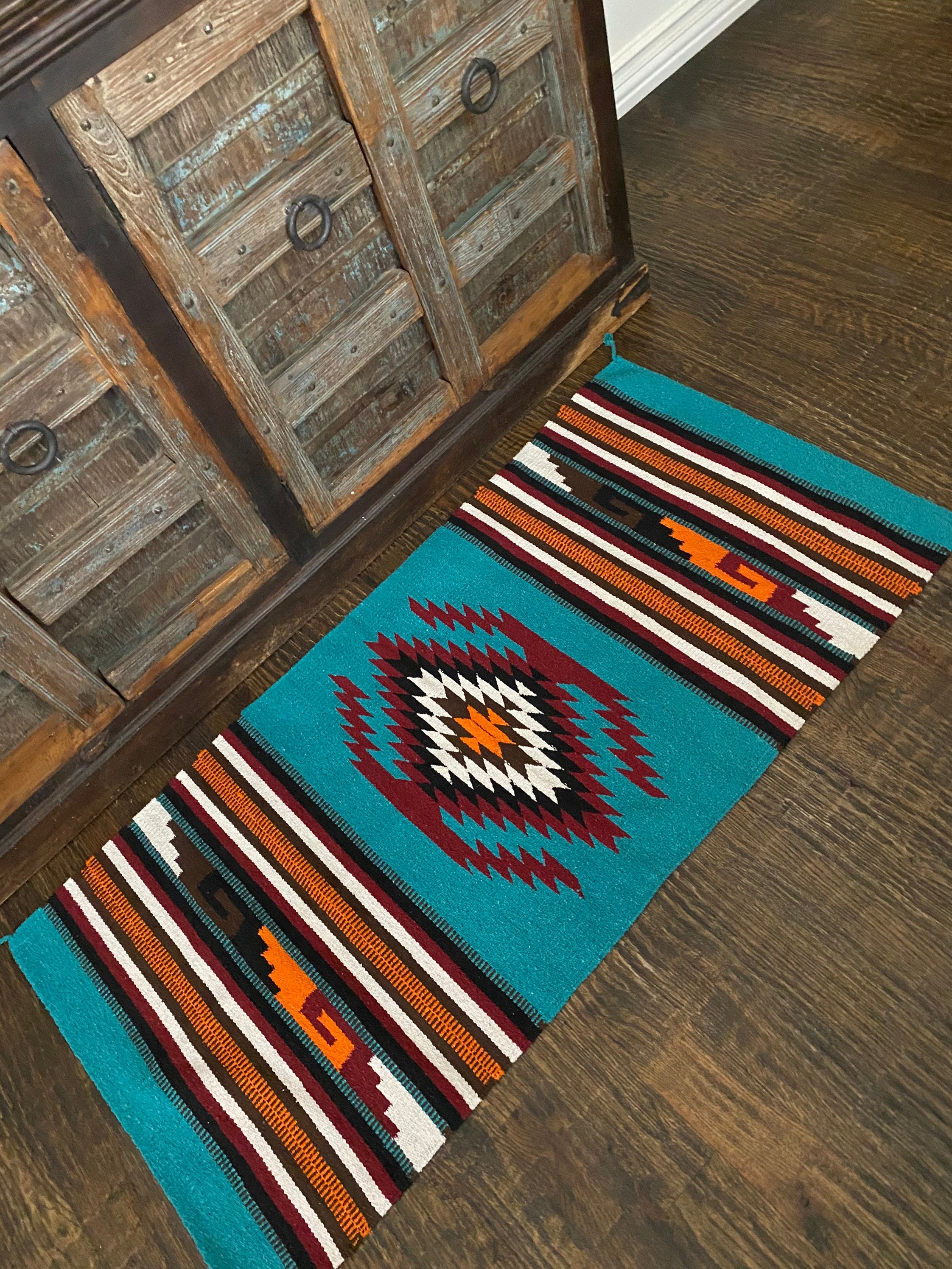 Teal Aztec Rug Tribal Rug Southwestern Throw Rug Kilim - Etsy UK