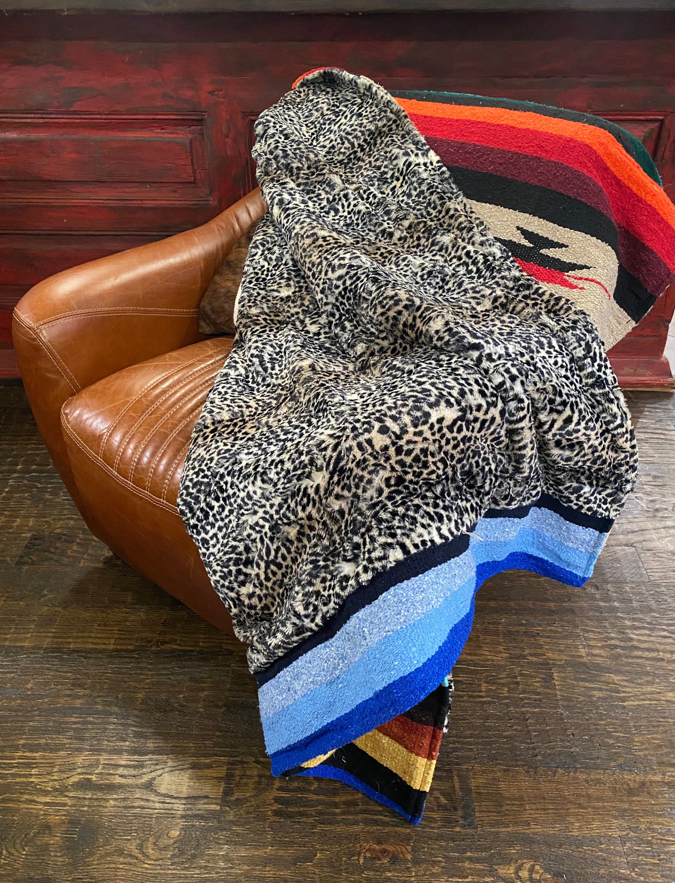 Mexican Blanket Faux Fur Teal throw Animal Print Fur Throw Etsy
