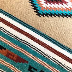 Tan and Teal Aztec Rug, Tribal Rug, Southwestern Throw Rug, Kilim, Boho ...