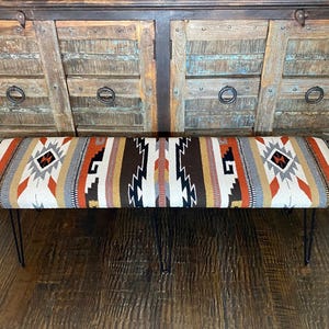 Southwest Rug Bench - Long 60" - White & Tan Aztec Pattern