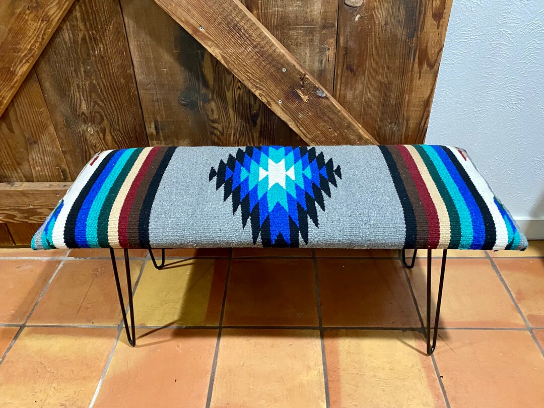 Aztec Upholstered Bench With Metal Legs: Southwestern Entryway ...