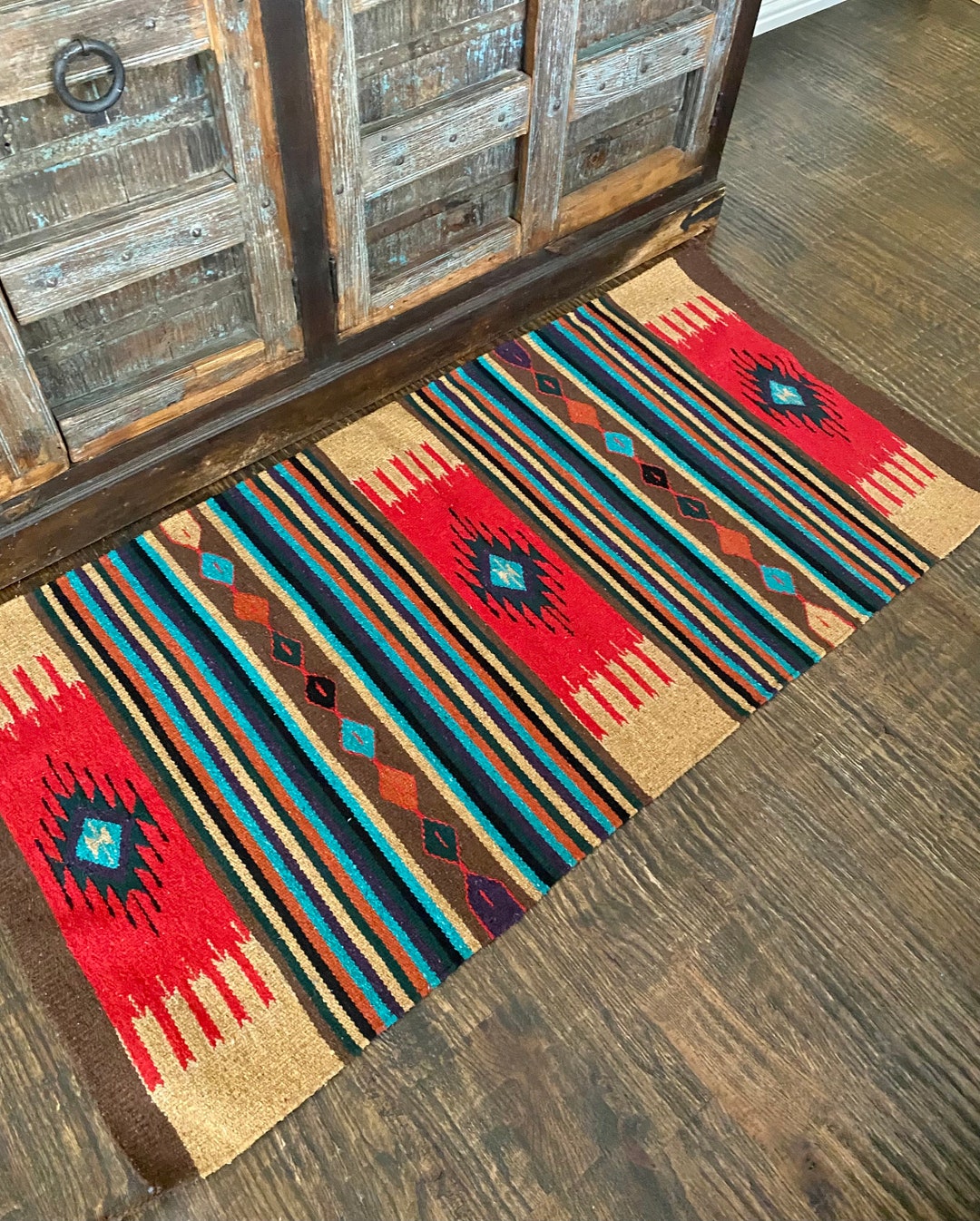 Tapis aztèque multicolore or, tapis tribal, tapis sud-ouest, kilim