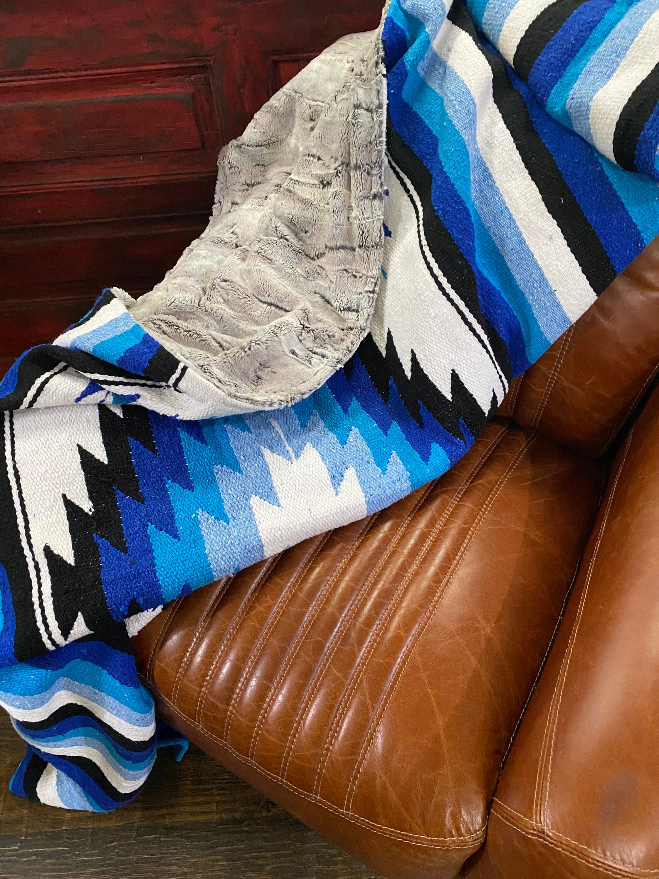 Mexican Blanket Faux Fur Blue throw Animal Print Fur Throw Etsy