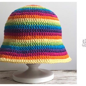 crocheted fisherman's hat rainbow colors striped crochet hat cotton sun hat with stripes one size fits all image 1