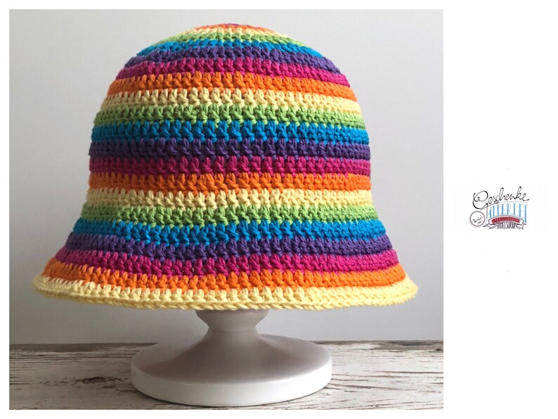 crocheted fisherman's hat rainbow colors striped crochet hat cotton sun hat with stripes one size fits all image 1