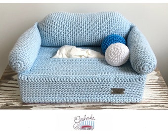 gehäkeltes Taschentuch Sofa in der Pastellfarbe hellblau - Kosmetikbox Bezug - Baumwoll-Kapok-Überzug - Deko