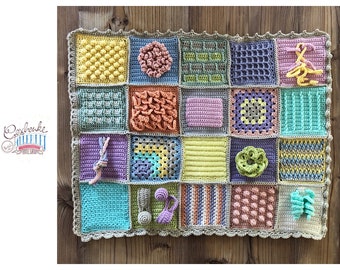 crochet sensory blanket for adults - cotton nest blanket - fidget blanket - twiddle blanket in pastel colors