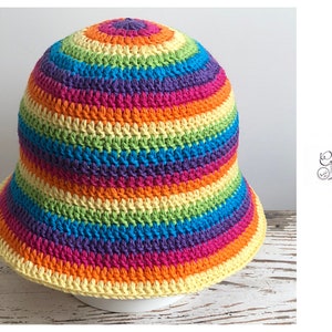 crocheted fisherman's hat rainbow colors striped crochet hat cotton sun hat with stripes one size fits all image 3