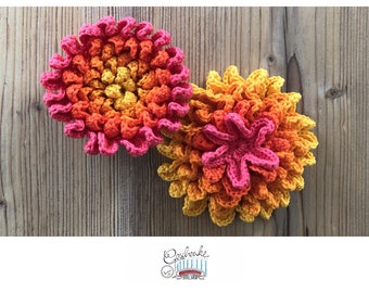 Crocheted cervix flower in raspberry, yellow and orange tones - birth preparation - tools for pregnancy, midwife and doula