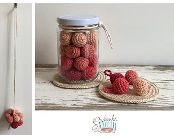 crocheted birth counter in apricot, salmon, coral, cherry - hanging baby counter - tool for midwives and doulas