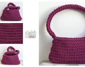 gehäkelte Tasche in brombeere - chunky Tote Bag - weinrote Handtasche aus Baumwoll-Kordel - Häkeltasche aus Ropegarn - Schultertasche