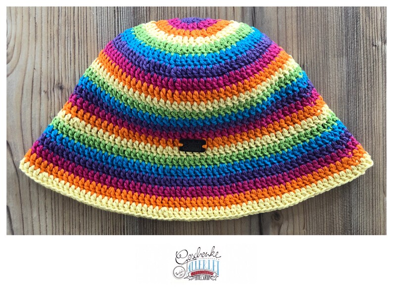 crocheted fisherman's hat rainbow colors striped crochet hat cotton sun hat with stripes one size fits all image 5