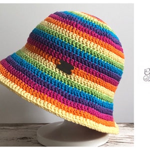 crocheted fisherman's hat rainbow colors striped crochet hat cotton sun hat with stripes one size fits all image 2