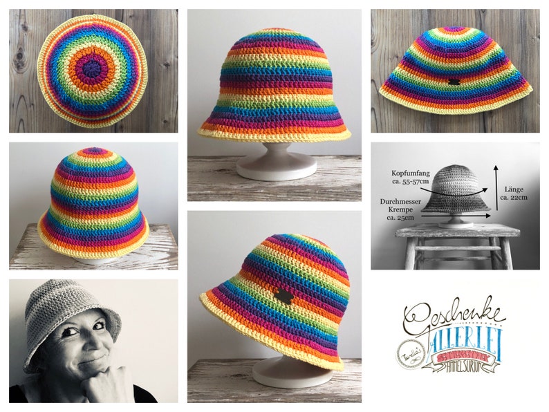 crocheted fisherman's hat rainbow colors striped crochet hat cotton sun hat with stripes one size fits all image 8