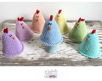 gehäkelter Eierwärmer in Pastell-Farben - Huhn - bunte Eierhäubchen - Eierhütchen - Tischdeko - Baumwolle