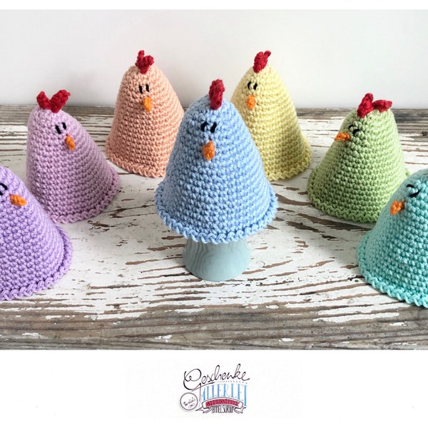 gehäkelter Eierwärmer in Pastell-Farben - Huhn - bunte Eierhäubchen - Eierhütchen - Tischdeko - Baumwolle