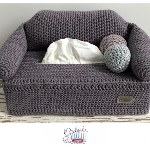 gehäkeltes Taschentuch Sofa in der Farbe grau - Kosmetikbox Bezug - Baumwoll-Kapok-Überzug - Deko