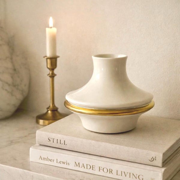 Jarrón de porcelana Rosenthal Studio-Line / Decoración minimalista en dorado marfil / Escultura de mediados de siglo