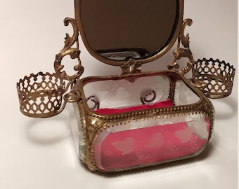 Antique Jewelry Mirror, Glass Jewelry Display Box, Antique Mirror, wedding jewellery