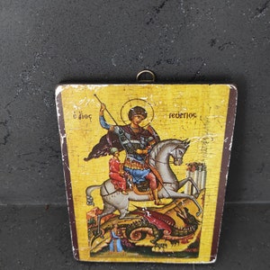 Saint George, religiöse Wohnkultur, katholische Kunst, katholisches Geschenk, katholisches Vintage, christliches Dekor, religiöse Ikone, Holzikone,